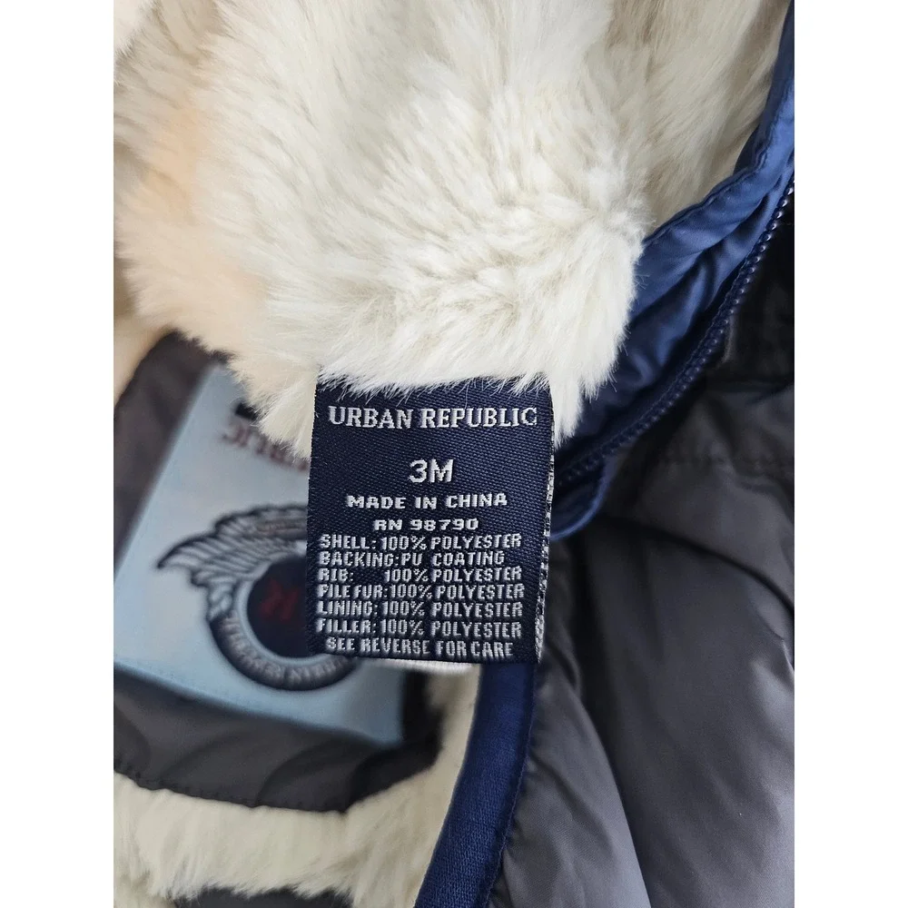 Winter Urban Republic Pram Suit Baby Boy 3M Gray Quilted Faux Fur Hooded Mittens